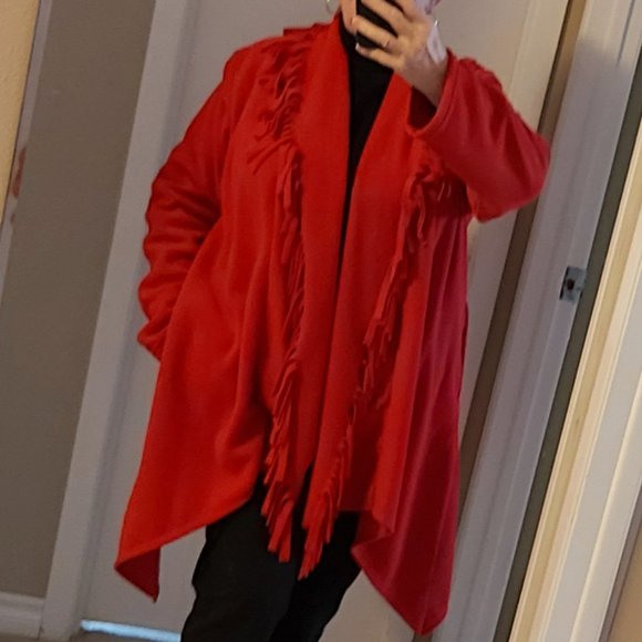 Red Cardigan-style Drapefront Jacket - Picture 1 of 5